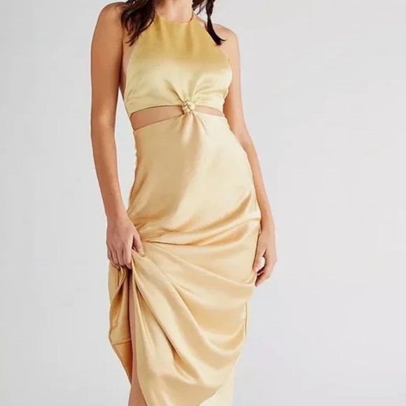 Bec + Bridge x Free People Carrie Halter 2 | XS Yellow Gold Silky Cutout Maxi - Picture 14 of 15